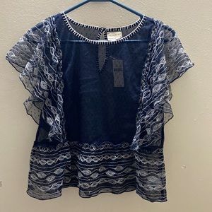 Anthropologie Sheer Navy blue top